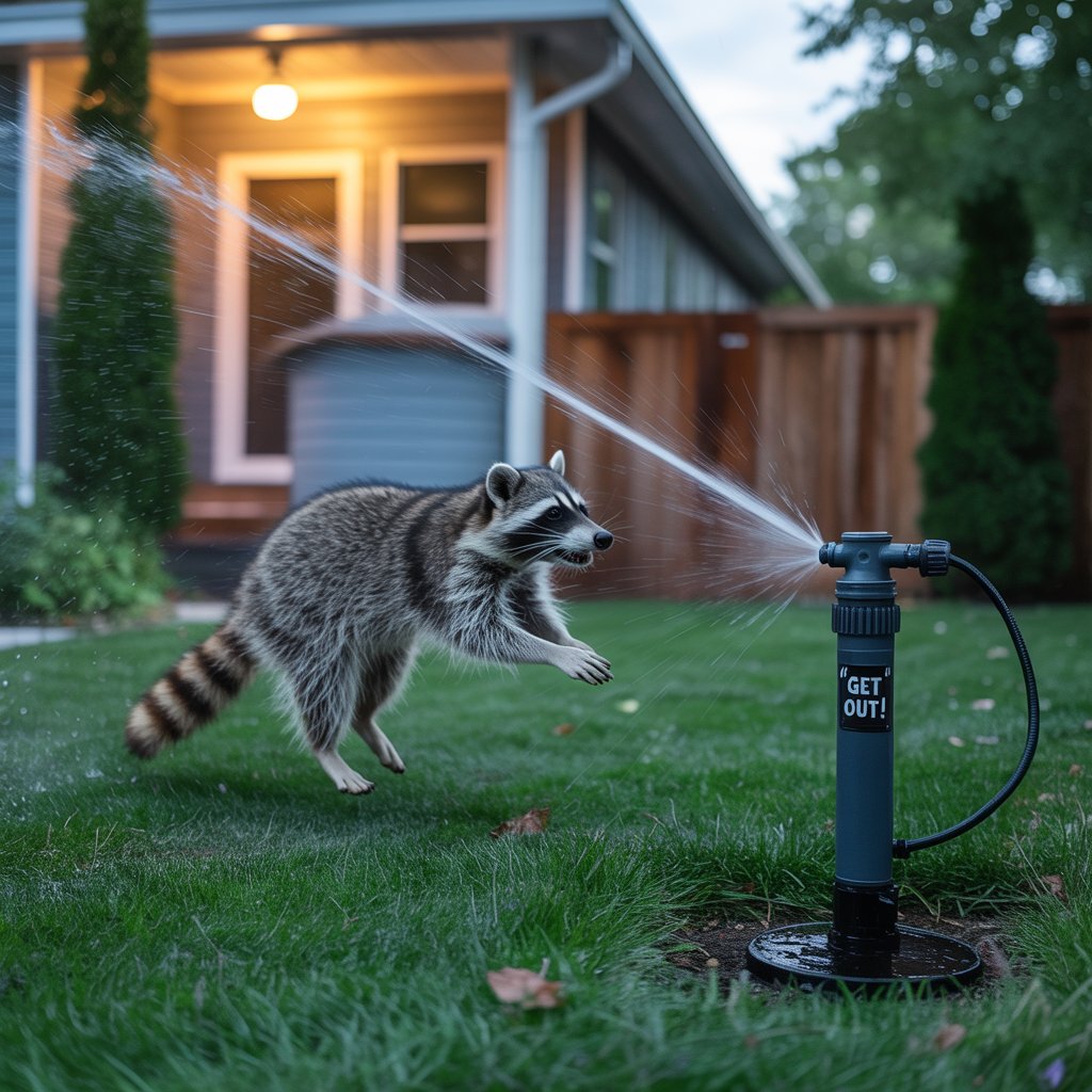 How to get rid of raccoons using a motion-activated sprinkler in the yard