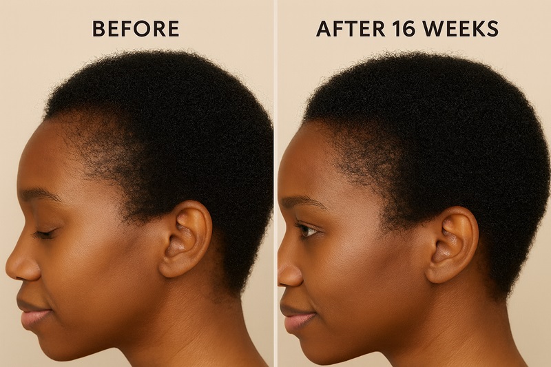 Before and after results showing fuller hairline after consistent use of Cecred Edge Drops