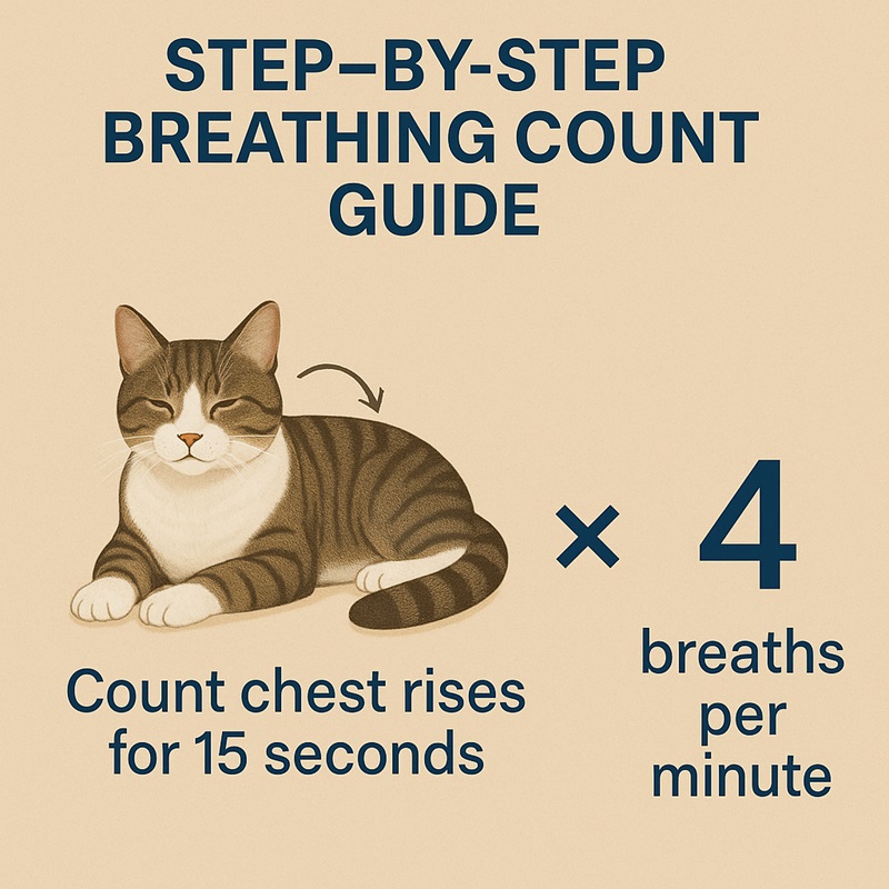 Infographic guide on how to check a cat’s resting respiratory rate at home.