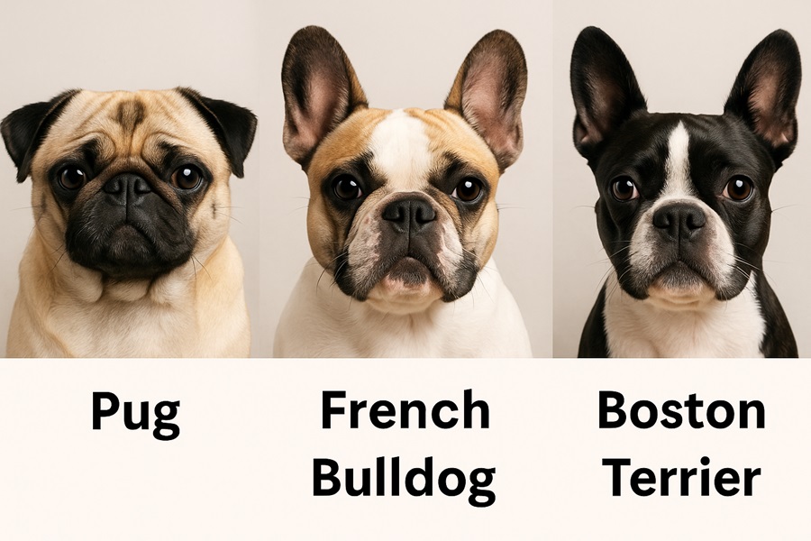 Flat-faced dog breeds like Pugs and Bulldogs are more likely to snore