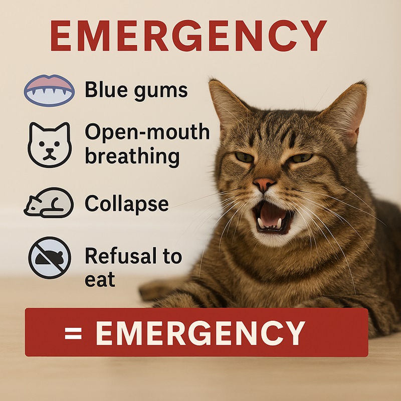 Emergency signs of heavy breathing in cats that require urgent veterinary care.
