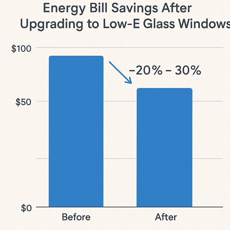 Graph comparing upfront cost of Low-E glass vs long-term energy savings.
