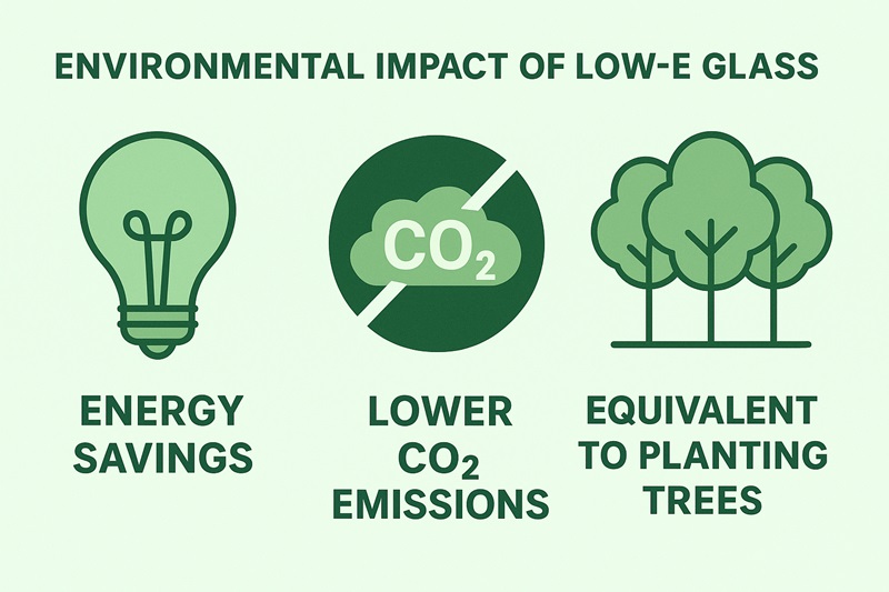 Environmental impact of Low-E glass: lower carbon emissions and equivalent to planting trees.