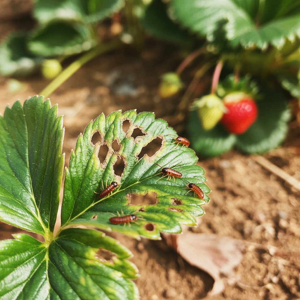 Garden damage from earwigs on leafy greens and strawberries