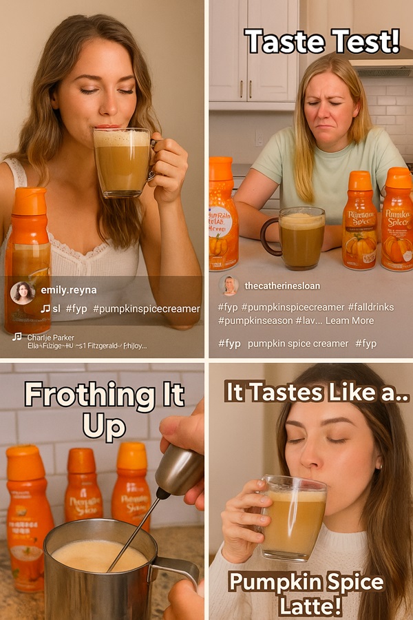 Social media trend showing people reviewing and frothing pumpkin spice creamers