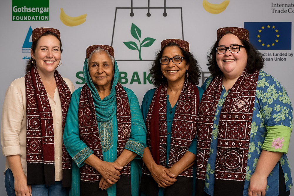 Women artisans trained by NFC work on handlooms in rural Sindh
