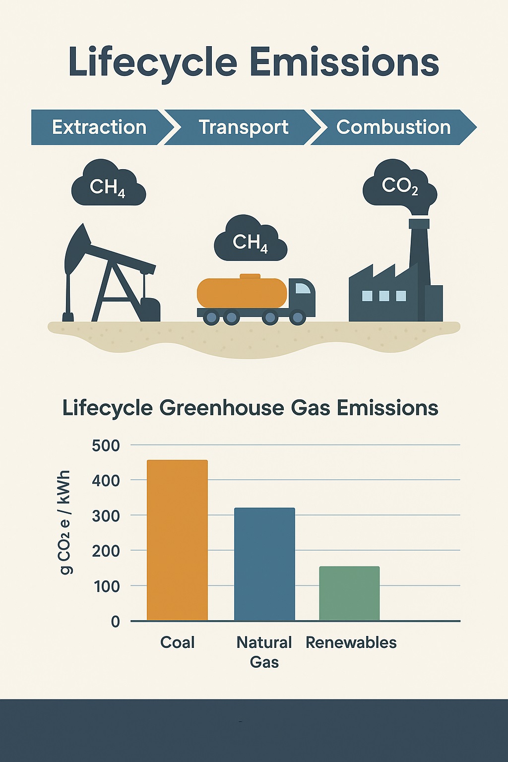 Lifecycle emissions chart comparing coal, natural gas, and renewable energy.