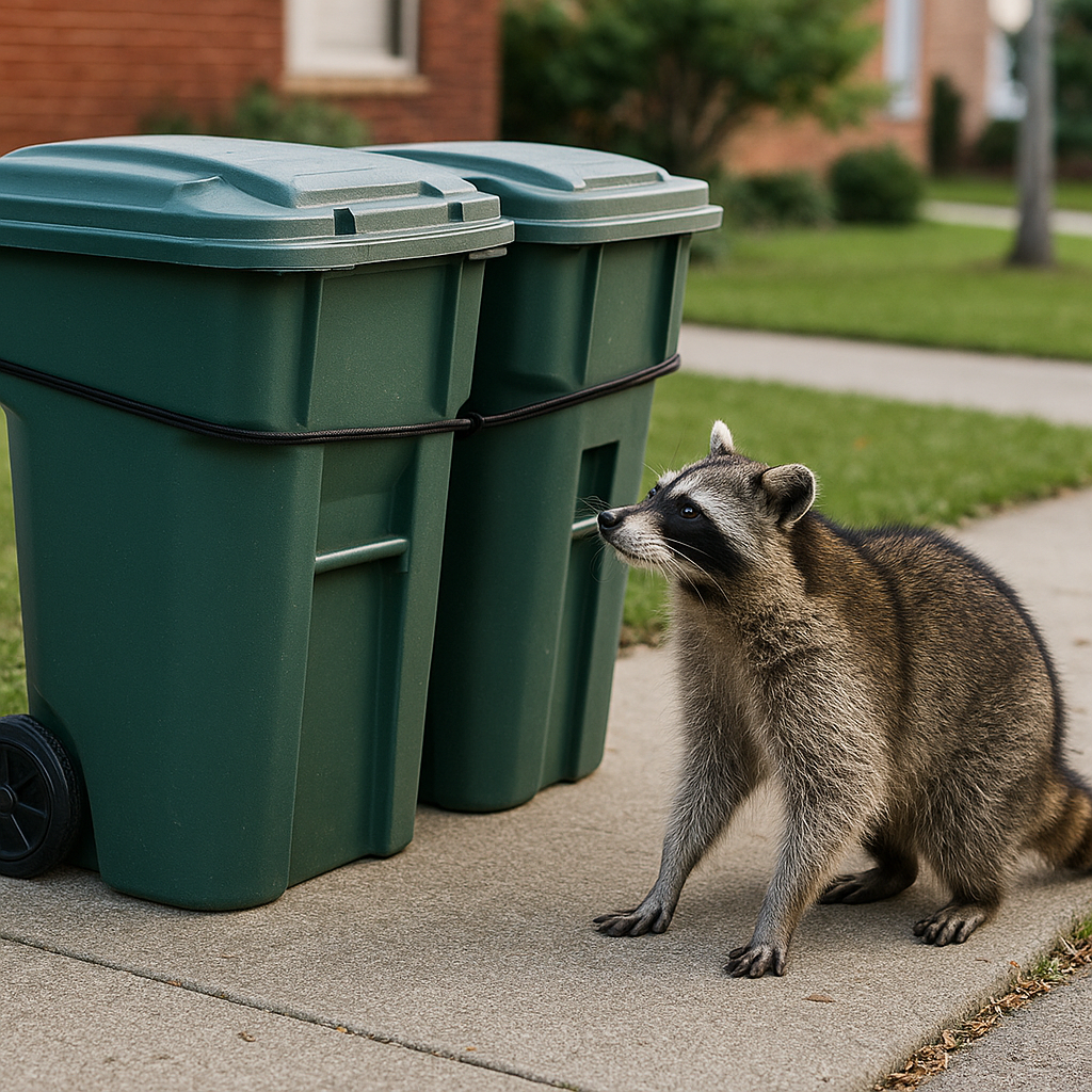 Secure trash cans to get rid of raccoons in residential areas